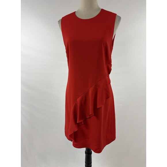 ALC Clarence Sheath Dress Red 10 Sleeveless Asymmetrical Ruffle Knee Length - Picture 2 of 12